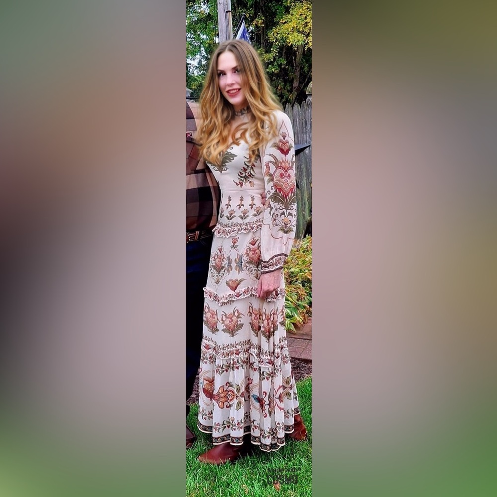 Farm Rio- Cream Winter Garden Maxi dress. Size small. Worn once.